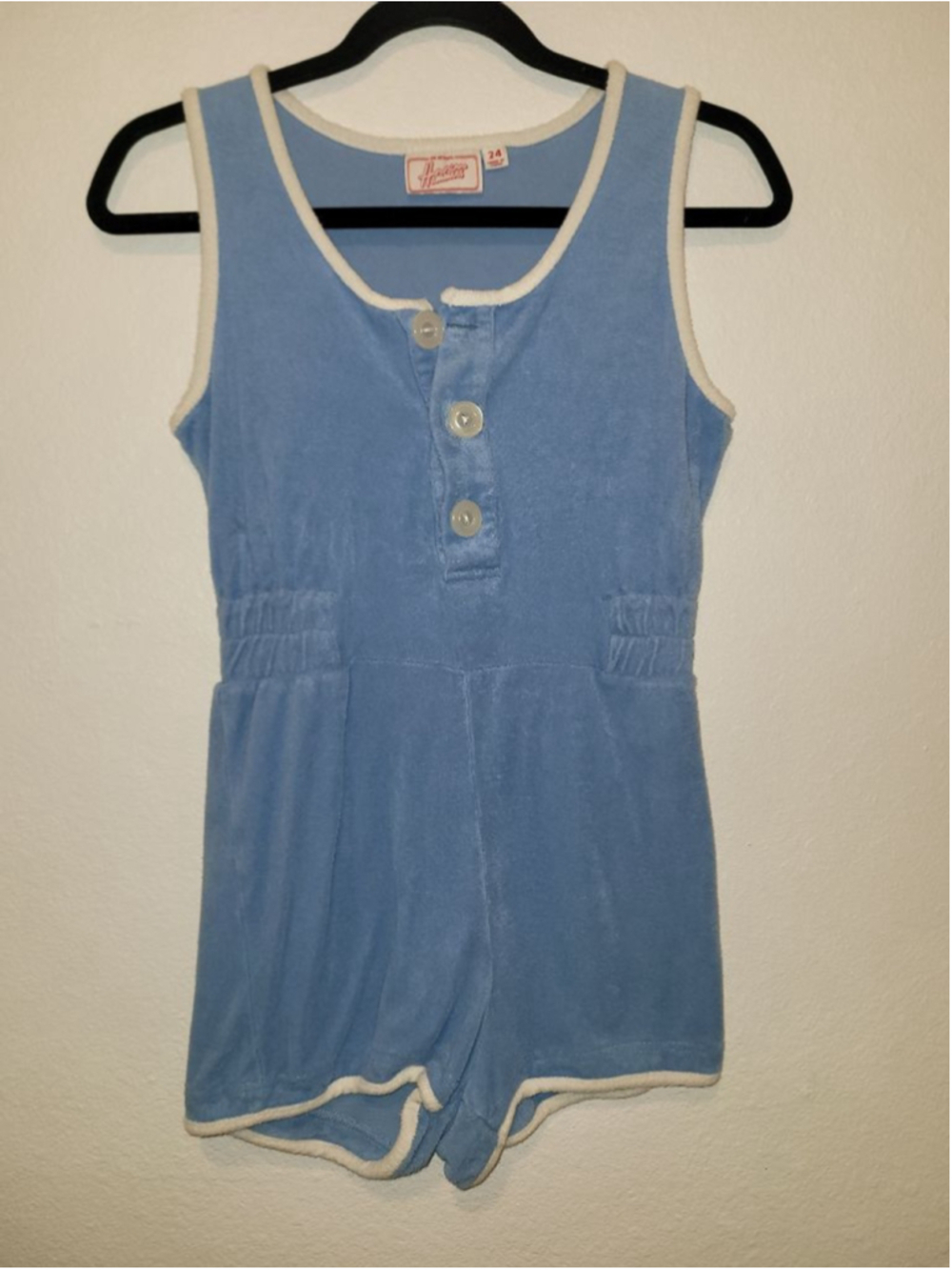 Hammies Terry Cloth Romper 24 Blue Retro Sleeveless Button Front Vintage